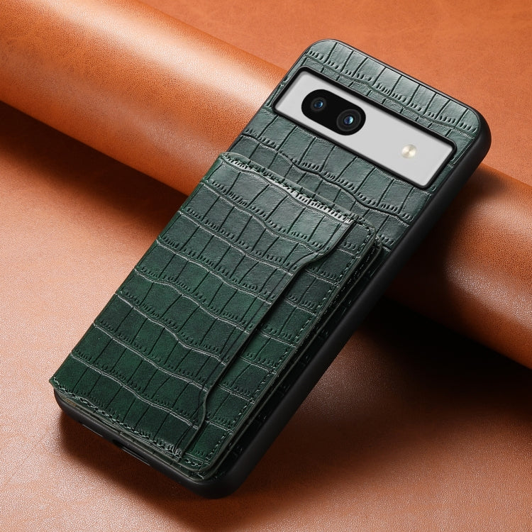 For Google Pixel 7a Crocodile Texture Card Bag Design Full Coverage Phone Case(Green)