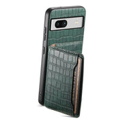 For Google Pixel 7a Crocodile Texture Card Bag Design Full Coverage Phone Case(Green)