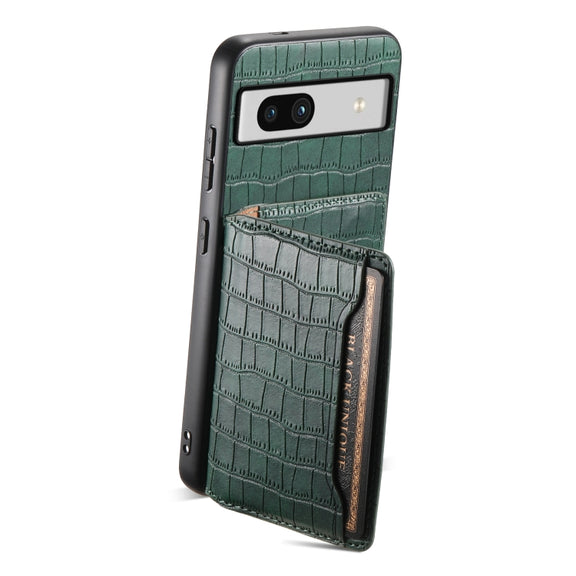 For Google Pixel 7a Crocodile Texture Card Bag Design Full Coverage Phone Case(Green)