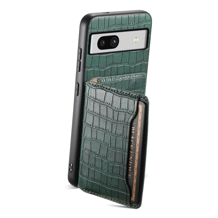 For Google Pixel 7a Crocodile Texture Card Bag Design Full Coverage Phone Case(Green)