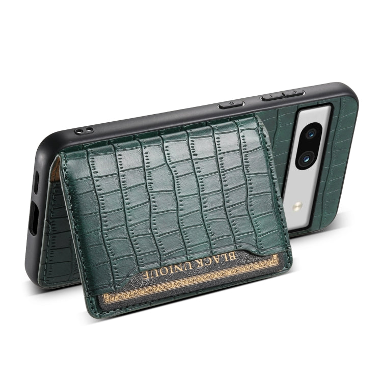For Google Pixel 7a Crocodile Texture Card Bag Design Full Coverage Phone Case(Green)