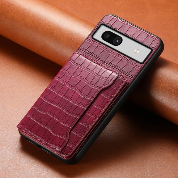For Google Pixel 7a Crocodile Texture Card Bag Design Full Coverage Phone Case(Red)