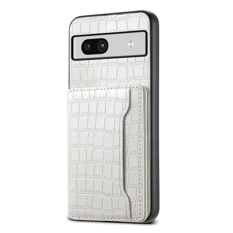 For Google Pixel 7a Crocodile Texture Card Bag Design Full Coverage Phone Case(White)