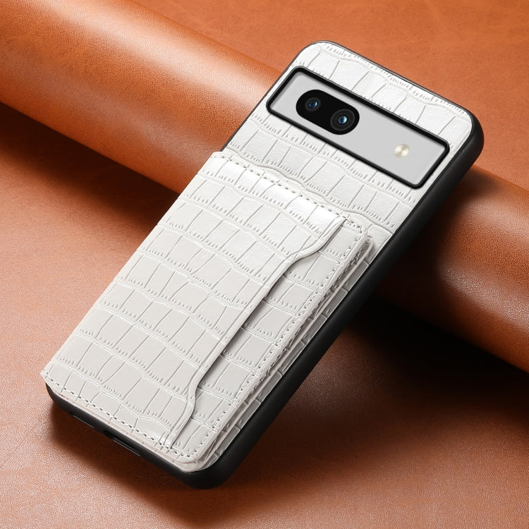 For Google Pixel 7a Crocodile Texture Card Bag Design Full Coverage Phone Case(White)