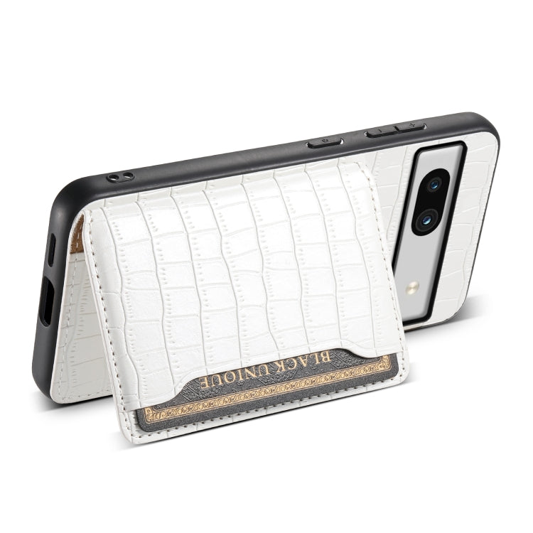 For Google Pixel 7a Crocodile Texture Card Bag Design Full Coverage Phone Case(White)