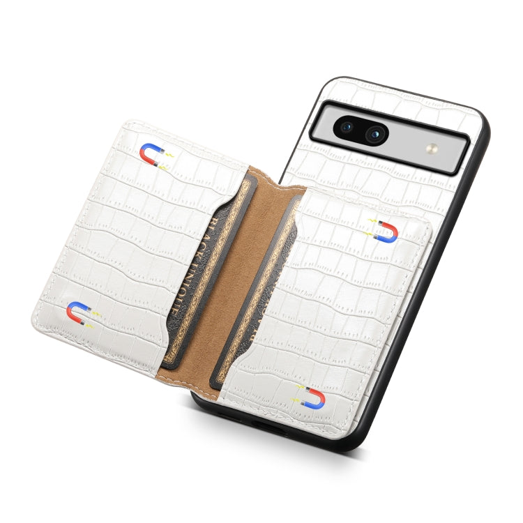 For Google Pixel 7a Crocodile Texture Card Bag Design Full Coverage Phone Case(White)