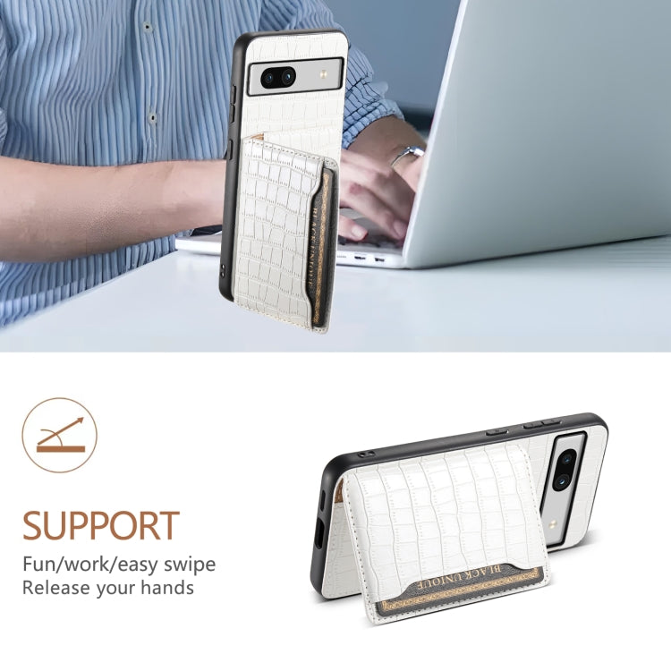 For Google Pixel 7a Crocodile Texture Card Bag Design Full Coverage Phone Case(White)