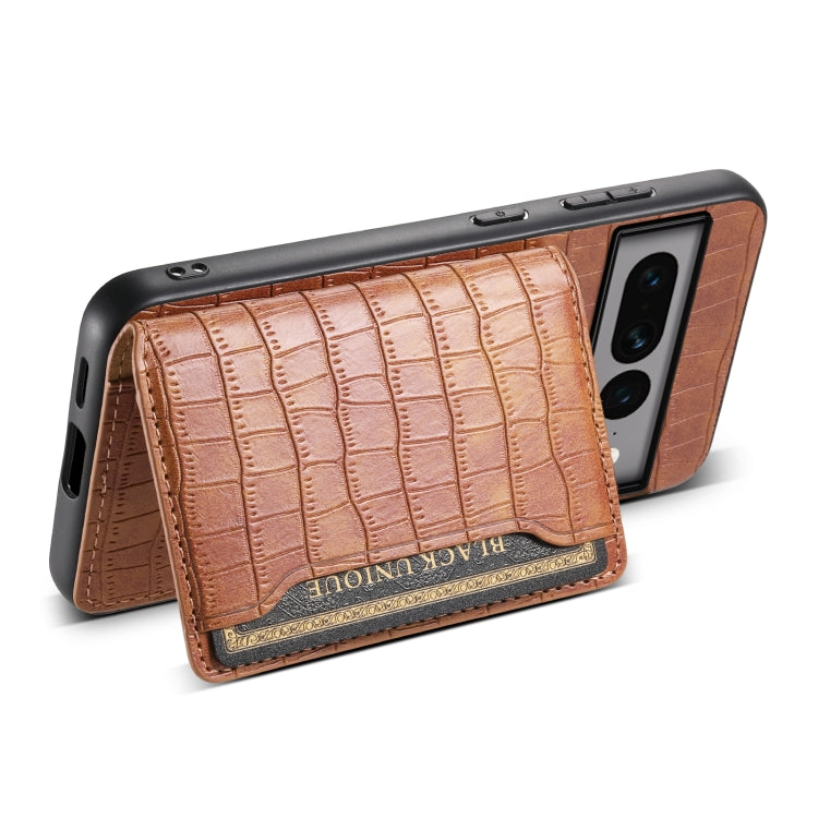 For Google Pixel 7 Pro 5G Crocodile Texture Card Bag Design Full Coverage Phone Case(Brown)
