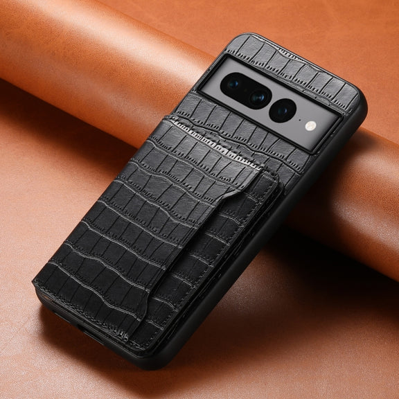 For Google Pixel 7 Pro 5G Crocodile Texture Card Bag Design Full Coverage Phone Case(Black)