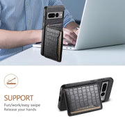 For Google Pixel 7 Pro 5G Crocodile Texture Card Bag Design Full Coverage Phone Case(Black)