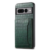 For Google Pixel 7 Pro 5G Crocodile Texture Card Bag Design Full Coverage Phone Case(Green)