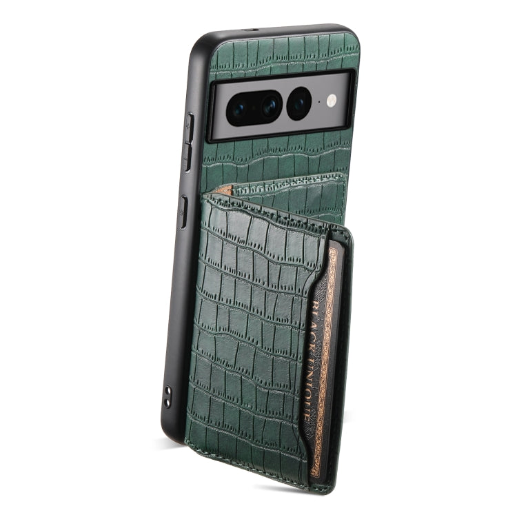 For Google Pixel 7 Pro 5G Crocodile Texture Card Bag Design Full Coverage Phone Case(Green)