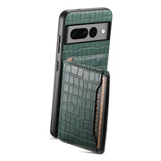 For Google Pixel 7 Pro 5G Crocodile Texture Card Bag Design Full Coverage Phone Case(Green)