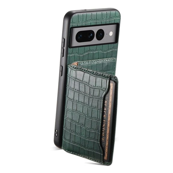 For Google Pixel 7 Pro 5G Crocodile Texture Card Bag Design Full Coverage Phone Case(Green)
