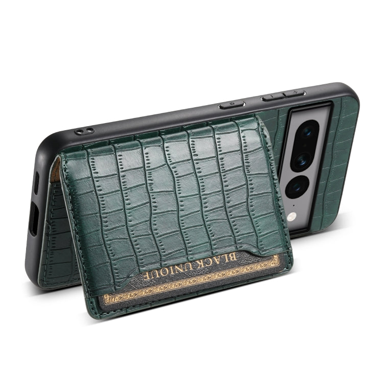 For Google Pixel 7 Pro 5G Crocodile Texture Card Bag Design Full Coverage Phone Case(Green)