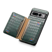 For Google Pixel 7 Pro 5G Crocodile Texture Card Bag Design Full Coverage Phone Case(Green)