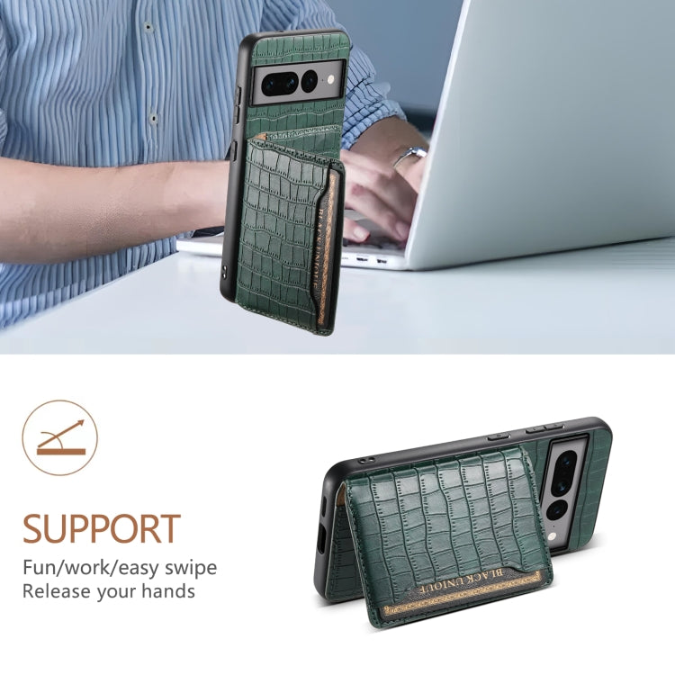 For Google Pixel 7 Pro 5G Crocodile Texture Card Bag Design Full Coverage Phone Case(Green)