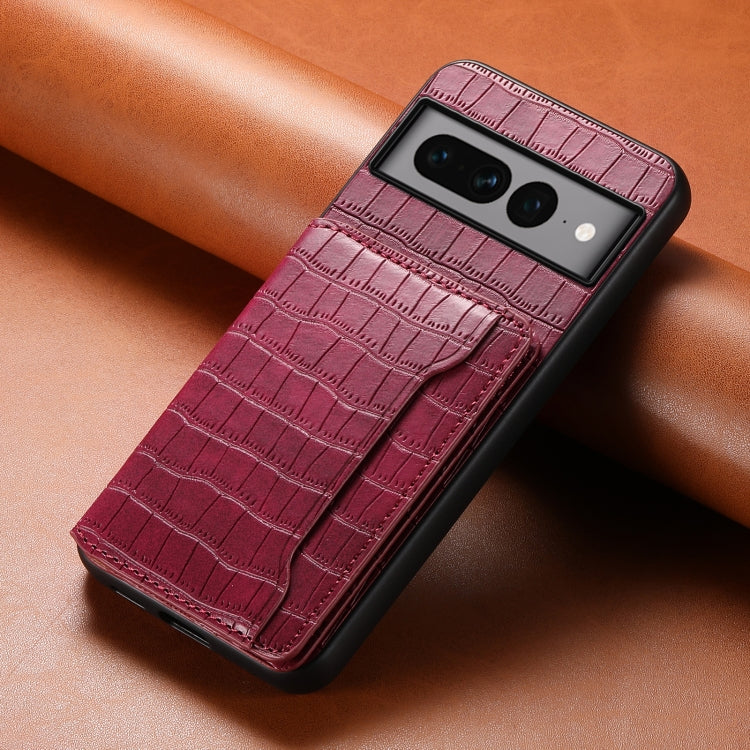 For Google Pixel 7 Pro 5G Crocodile Texture Card Bag Design Full Coverage Phone Case(Red)