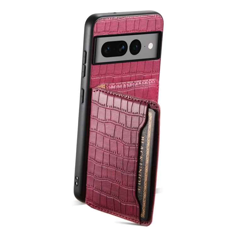 For Google Pixel 7 Pro 5G Crocodile Texture Card Bag Design Full Coverage Phone Case(Red)