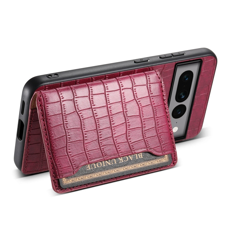 For Google Pixel 7 Pro 5G Crocodile Texture Card Bag Design Full Coverage Phone Case(Red)