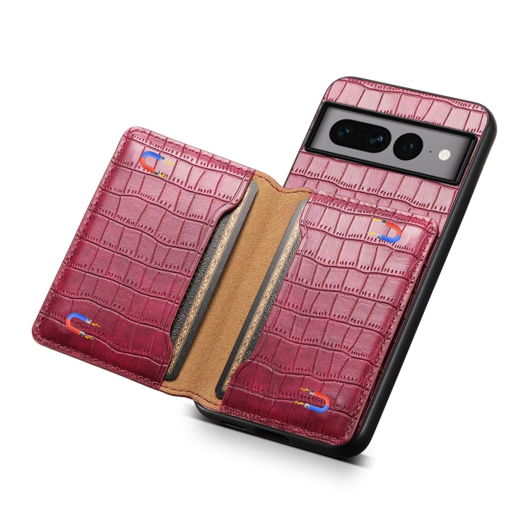 For Google Pixel 7 Pro 5G Crocodile Texture Card Bag Design Full Coverage Phone Case(Red)