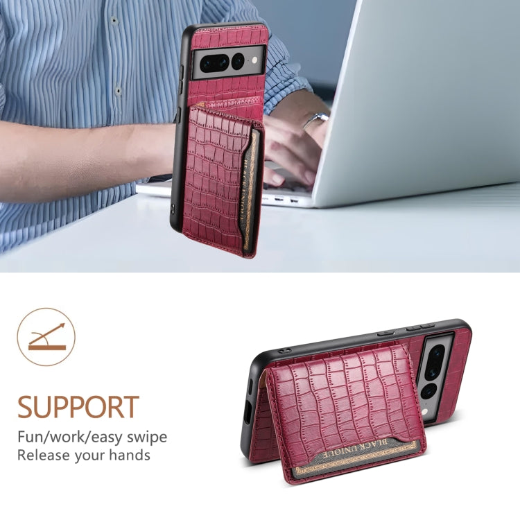 For Google Pixel 7 Pro 5G Crocodile Texture Card Bag Design Full Coverage Phone Case(Red)