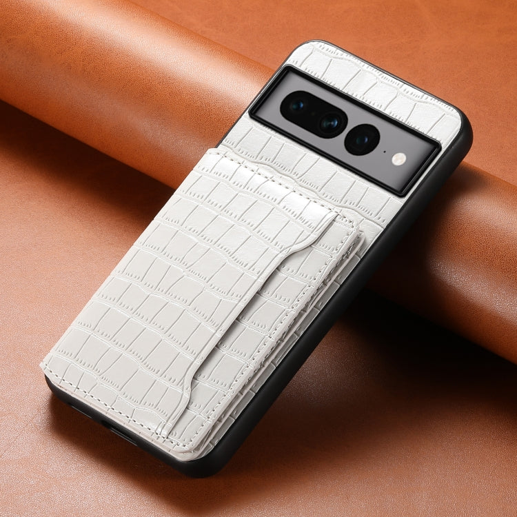 For Google Pixel 7 Pro 5G Crocodile Texture Card Bag Design Full Coverage Phone Case(White)