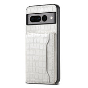 For Google Pixel 7 Pro 5G Crocodile Texture Card Bag Design Full Coverage Phone Case(White)