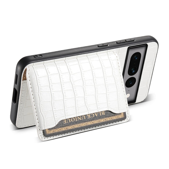 For Google Pixel 7 Pro 5G Crocodile Texture Card Bag Design Full Coverage Phone Case(White)