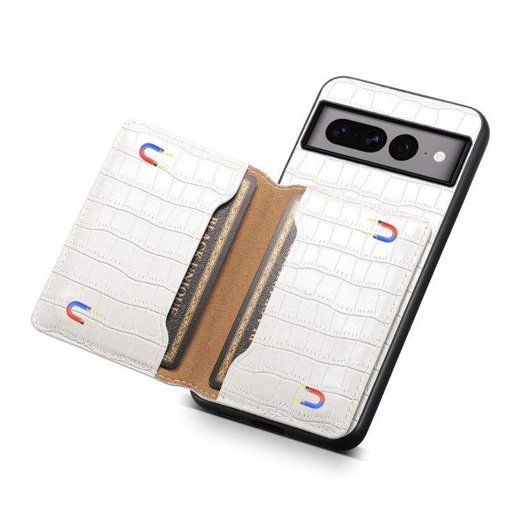 For Google Pixel 7 Pro 5G Crocodile Texture Card Bag Design Full Coverage Phone Case(White)