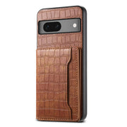 For Google Pixel 7 5G Crocodile Texture Card Bag Design Full Coverage Phone Case(Brown)