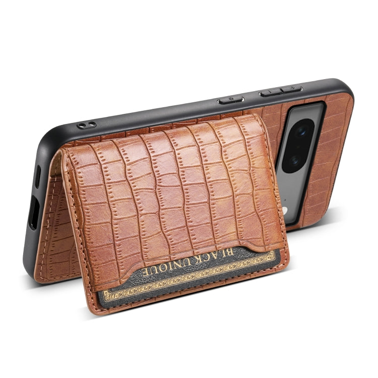 For Google Pixel 7 5G Crocodile Texture Card Bag Design Full Coverage Phone Case(Brown)
