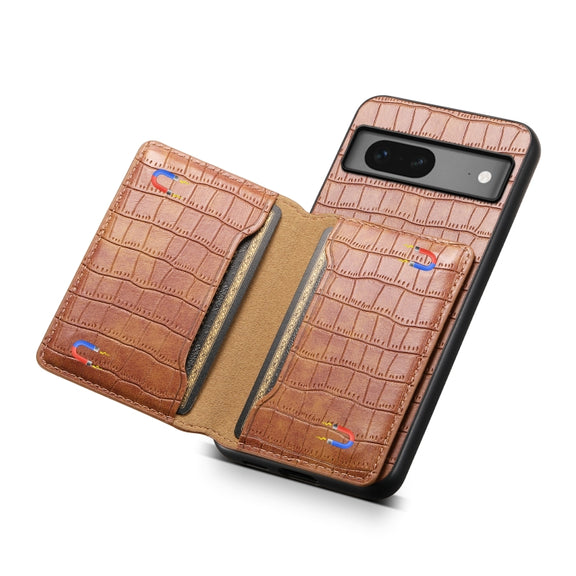 For Google Pixel 7 5G Crocodile Texture Card Bag Design Full Coverage Phone Case(Brown)