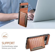 For Google Pixel 7 5G Crocodile Texture Card Bag Design Full Coverage Phone Case(Brown)