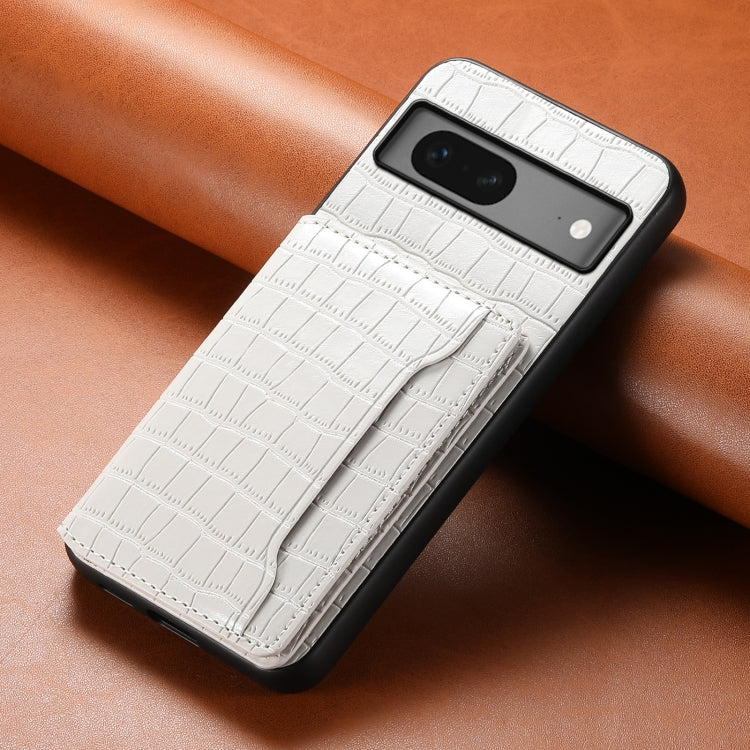 For Google Pixel 7 5G Crocodile Texture Card Bag Design Full Coverage Phone Case(White)