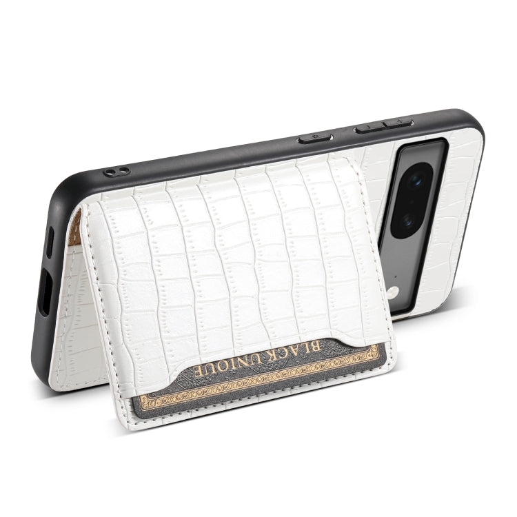 For Google Pixel 7 5G Crocodile Texture Card Bag Design Full Coverage Phone Case(White)