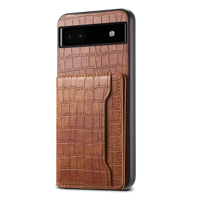 For Google Pixel 6a Crocodile Texture Card Bag Design Full Coverage Phone Case(Brown)