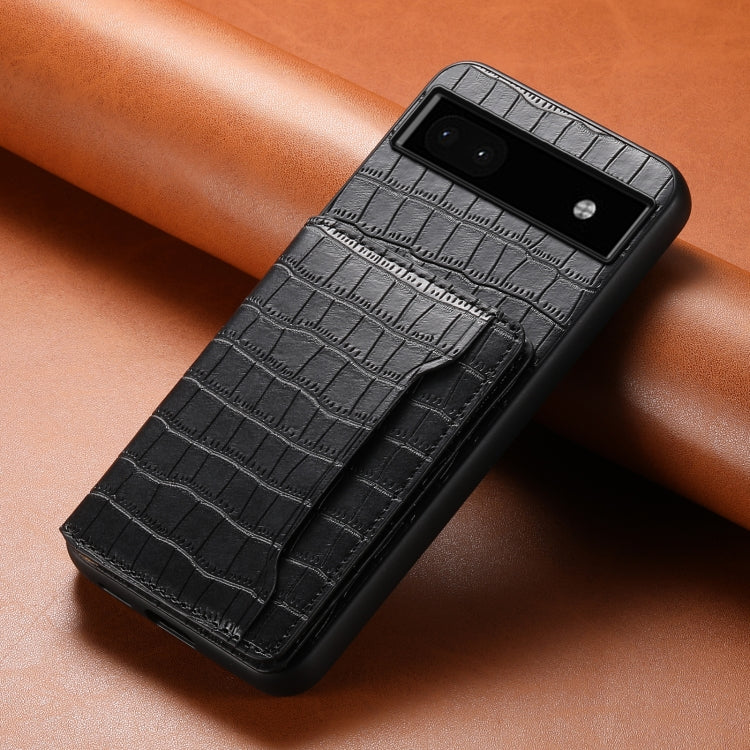 For Google Pixel 6a Crocodile Texture Card Bag Design Full Coverage Phone Case(Black)