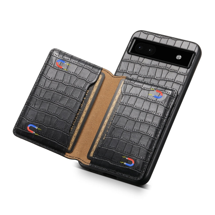 For Google Pixel 6a Crocodile Texture Card Bag Design Full Coverage Phone Case(Black)