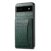 For Google Pixel 6a Crocodile Texture Card Bag Design Full Coverage Phone Case(Green)