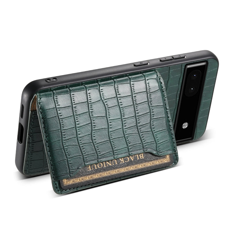 For Google Pixel 6a Crocodile Texture Card Bag Design Full Coverage Phone Case(Green)