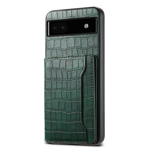 For Google Pixel 6a Crocodile Texture Card Bag Design Full Coverage Phone Case(Green)