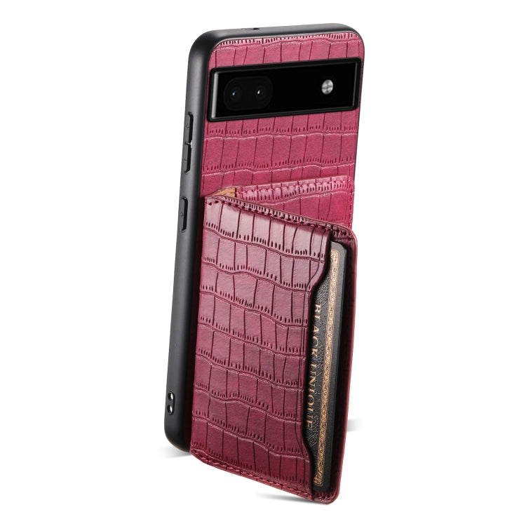For Google Pixel 6a Crocodile Texture Card Bag Design Full Coverage Phone Case(Red)