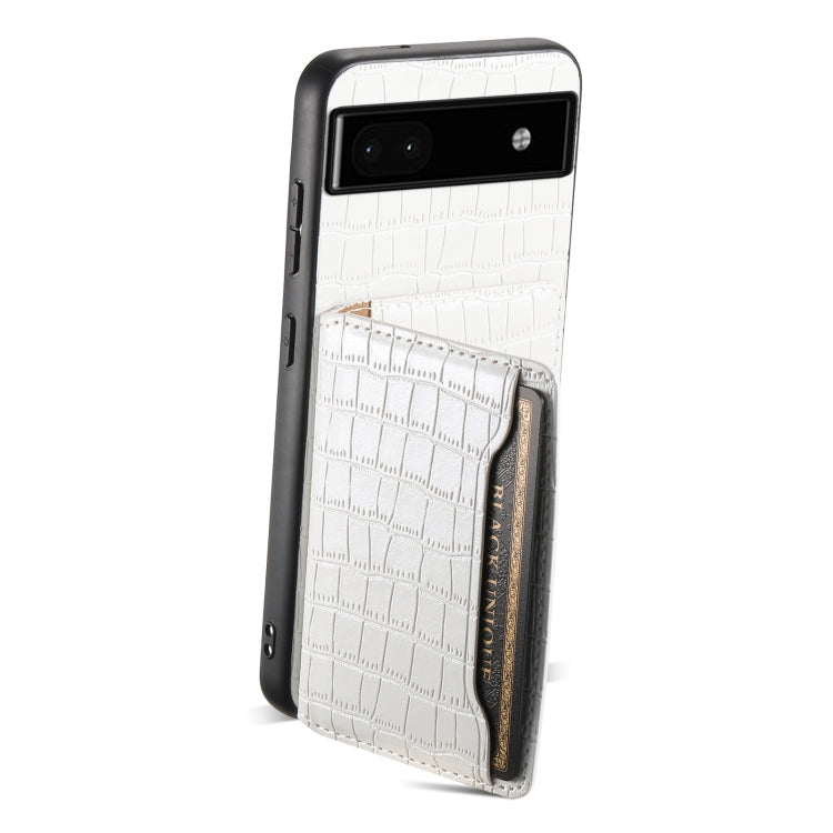 For Google Pixel 6a Crocodile Texture Card Bag Design Full Coverage Phone Case(White)