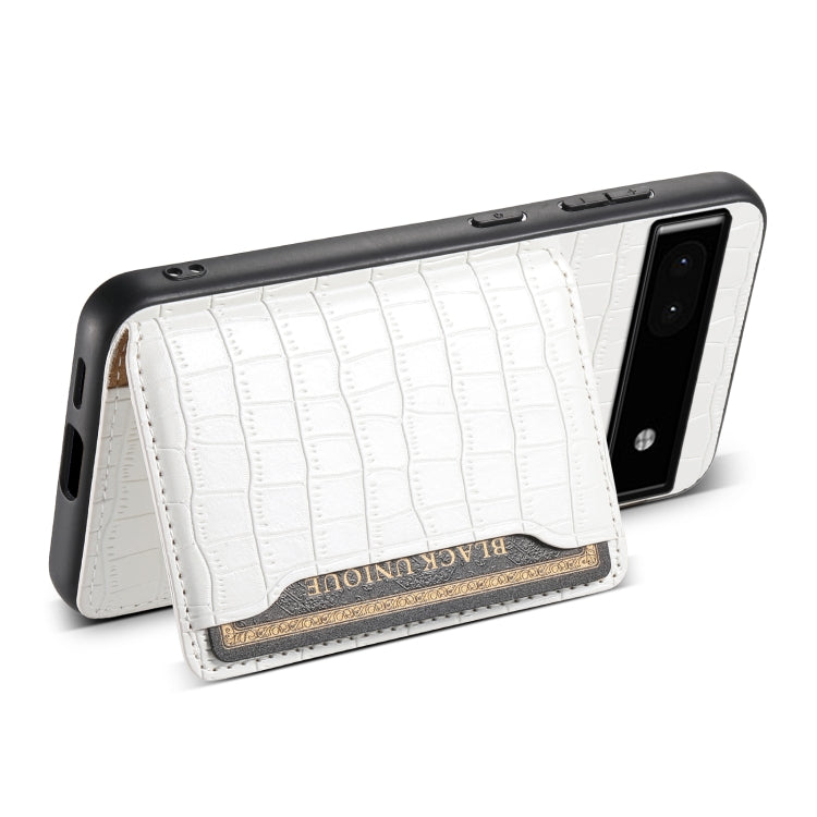 For Google Pixel 6a Crocodile Texture Card Bag Design Full Coverage Phone Case(White)