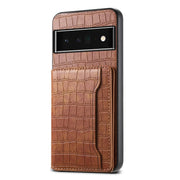 For Google Pixel 6 Pro Crocodile Texture Card Bag Design Full Coverage Phone Case(Brown)