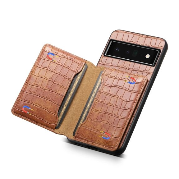 For Google Pixel 6 Pro Crocodile Texture Card Bag Design Full Coverage Phone Case(Brown)