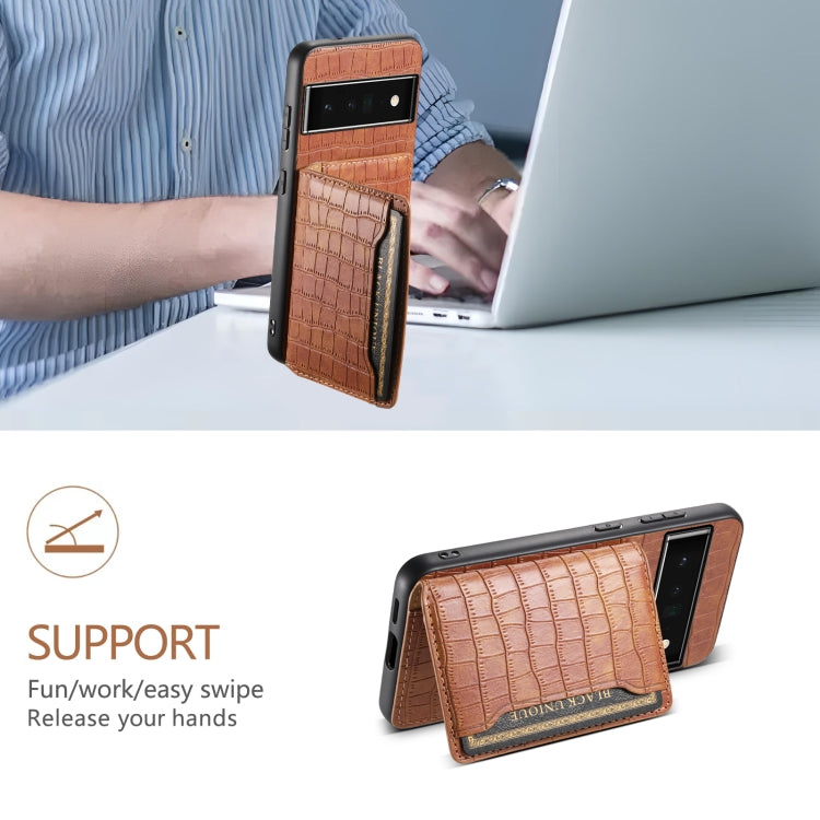 For Google Pixel 6 Pro Crocodile Texture Card Bag Design Full Coverage Phone Case(Brown)