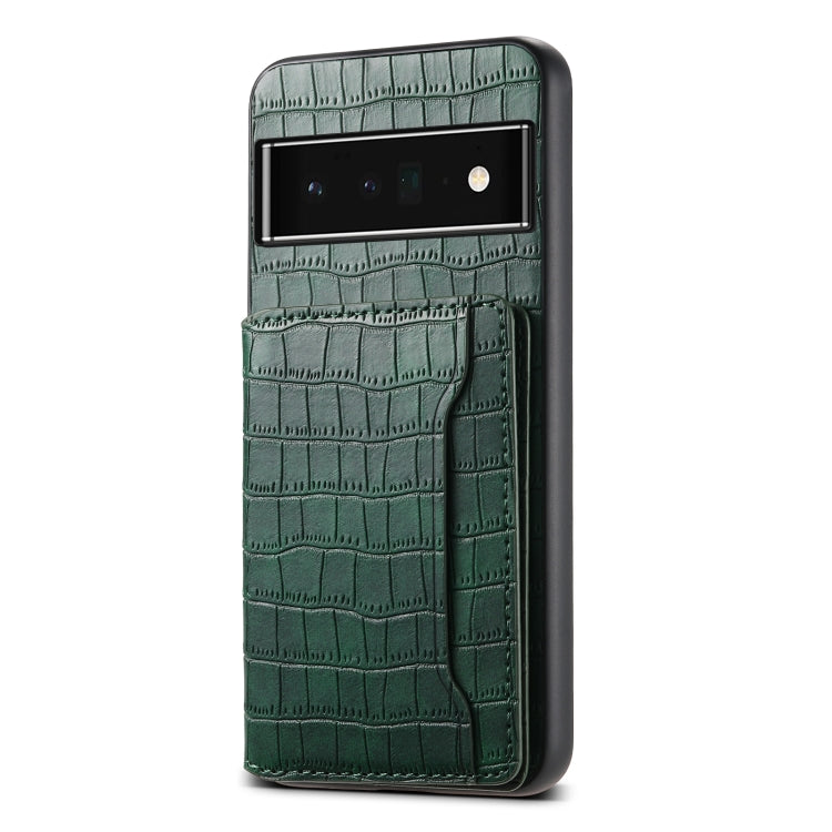 For Google Pixel 6 Pro Crocodile Texture Card Bag Design Full Coverage Phone Case(Green)