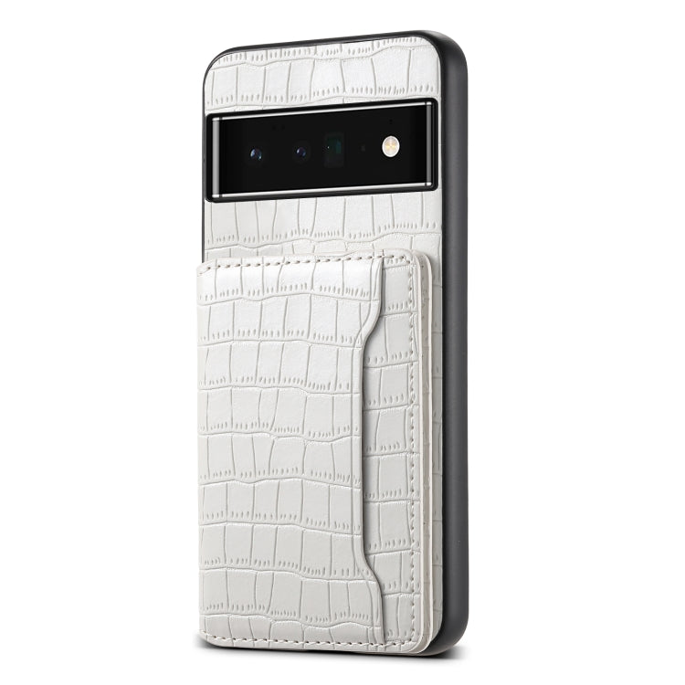 For Google Pixel 6 Pro Crocodile Texture Card Bag Design Full Coverage Phone Case(White)